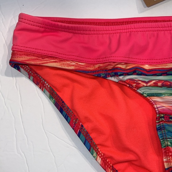 Title Nine Swimsuit Womens XS Bikini Bottoms Pink Blue Striped Aztec NWT - Picture 2 of 8